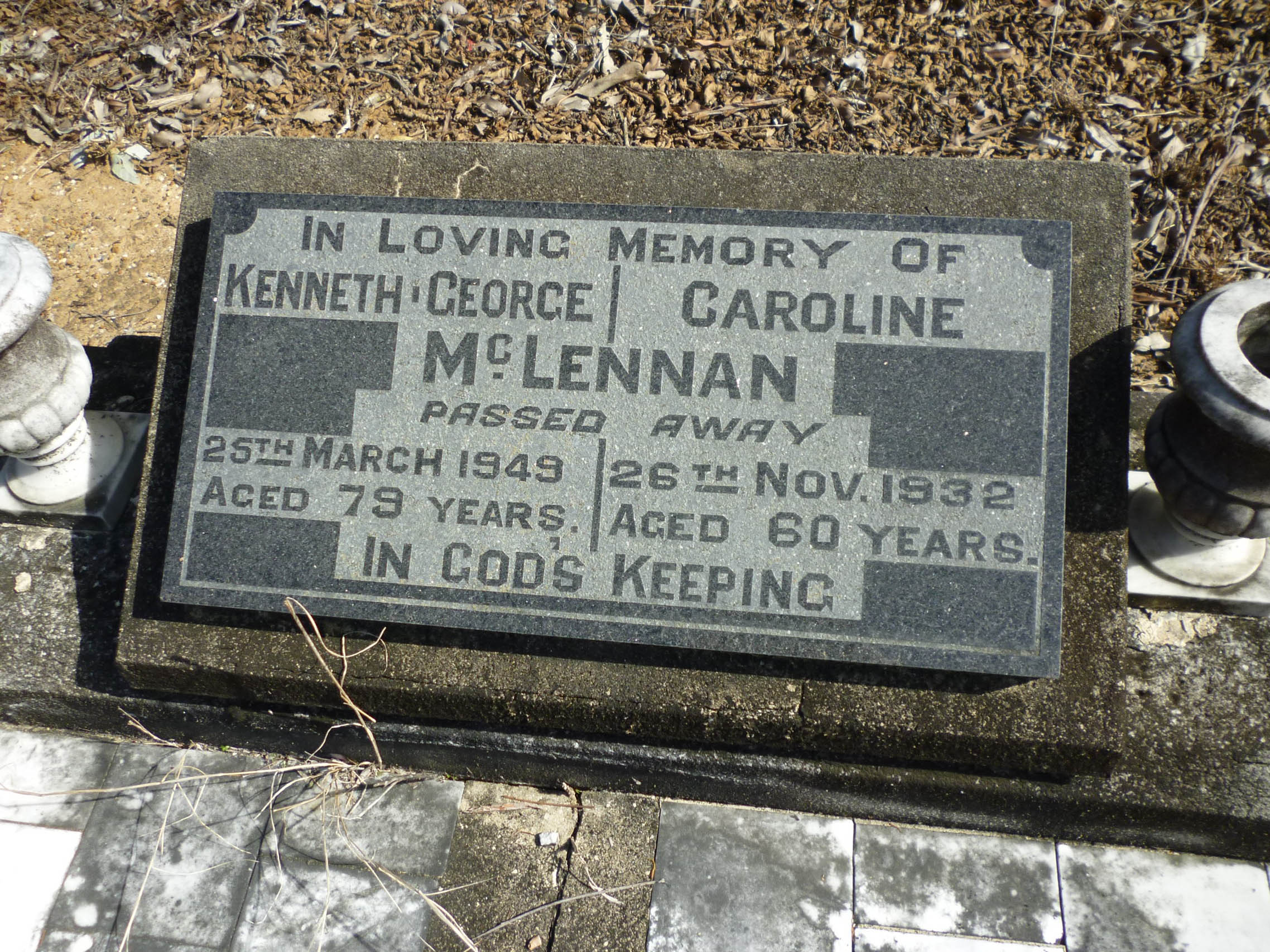 Photo of headstones/Kenneth George McLennan died 1949 MI Coutts Crossing